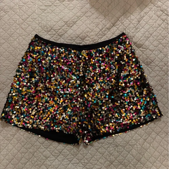 NWOT Sparkling Multicolor Sequin High Waist Shorts - Picture 5 of 7
